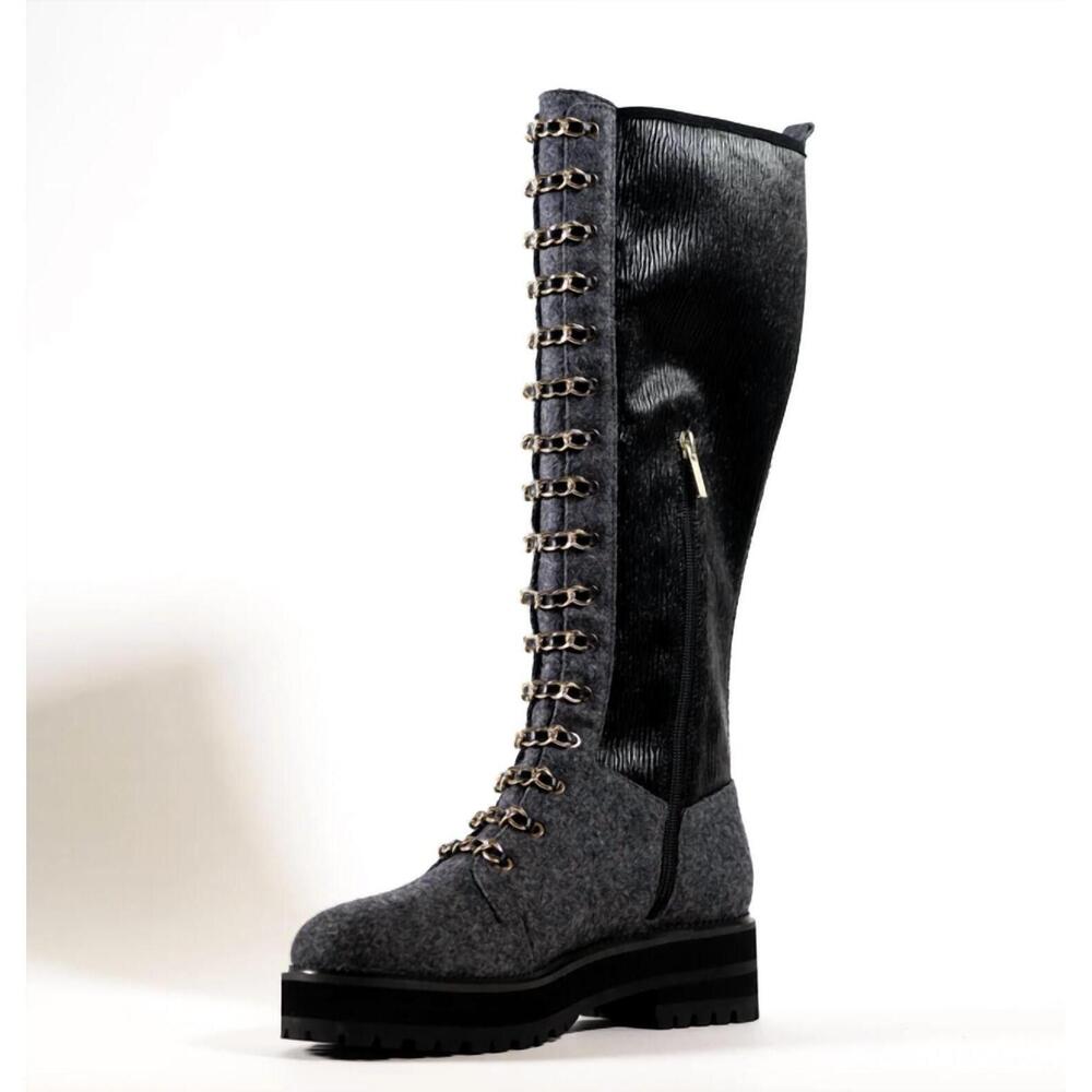 NEW CECELIA NEW YORK women's tiny boots in grey tweed